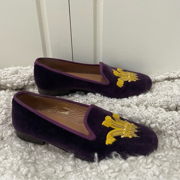 Stubbs & Wootton Purple Loafers with Gold Embroidery - Picture 1 of 8